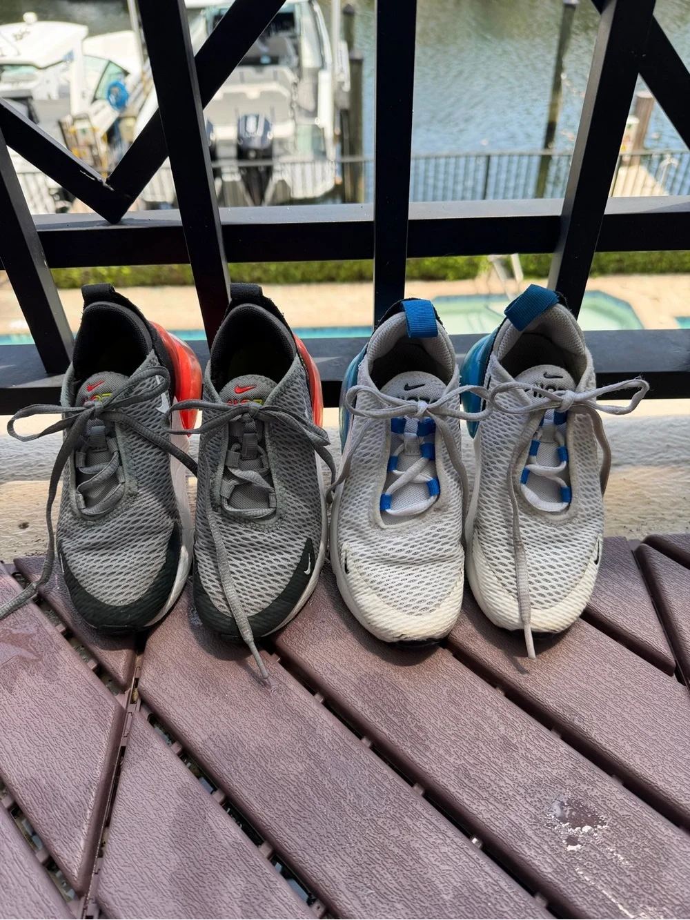 Pair of Nike 270 Sneakers - Gray with Red & White with Blue